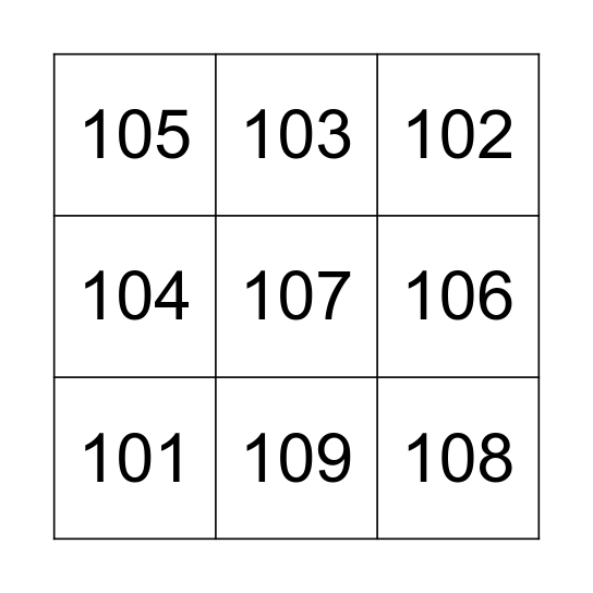 101-109 Bingo Card