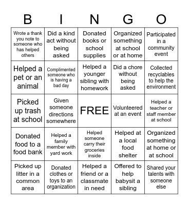 Service Bingo Card