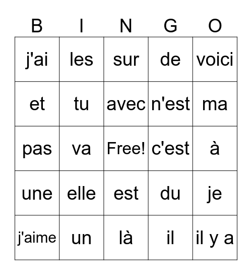 Les mots coeurs Bingo Card