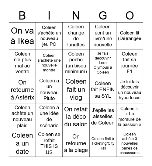 BINGO Coleen 2026 Bingo Card
