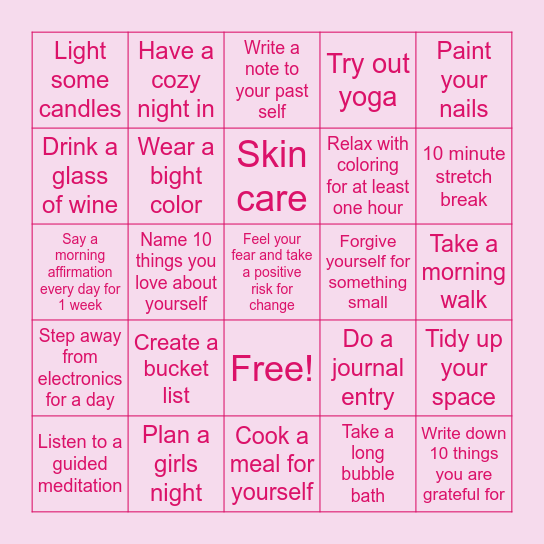 Self Love! Bingo Card