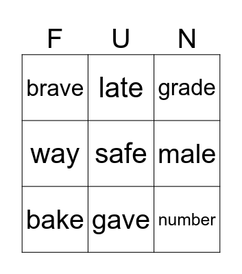 Spelling Word BINGO Card