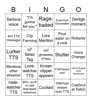 Aquwa Stream Bingo Card