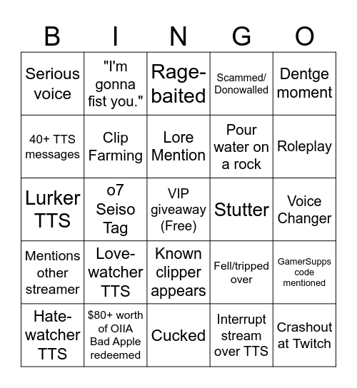 Aquwa Stream Bingo Card