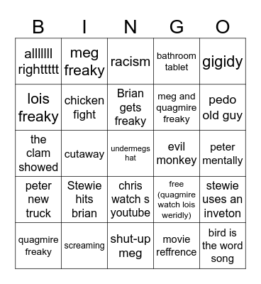 family guy bingo Card