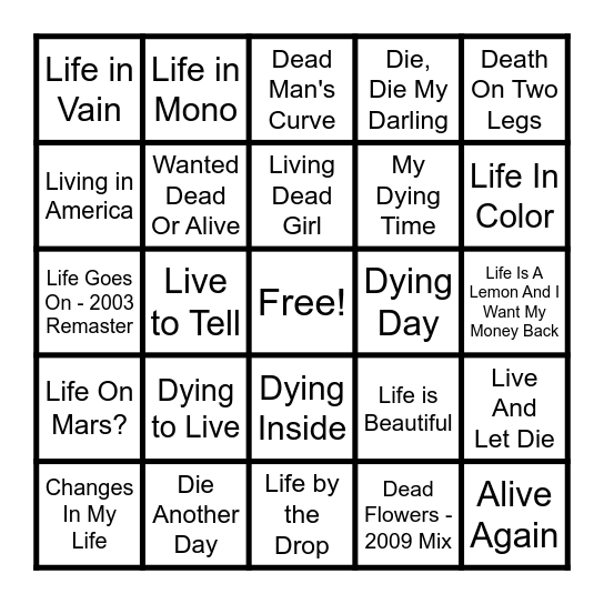LIFE-DEATH Bingo Card