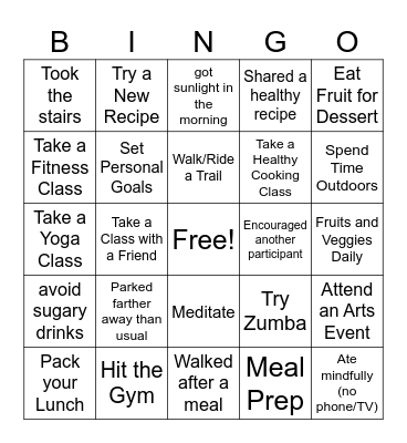Let's Get Healthy Bingo Card