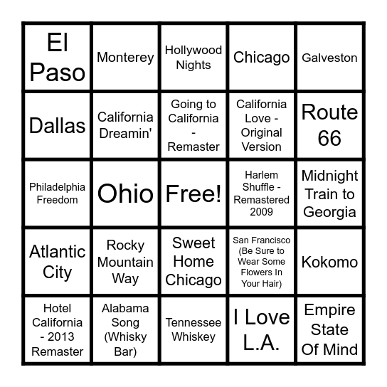 LOCATION Bingo Card