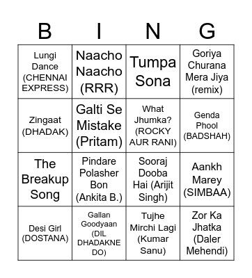 SONG-BOLA Bingo Card