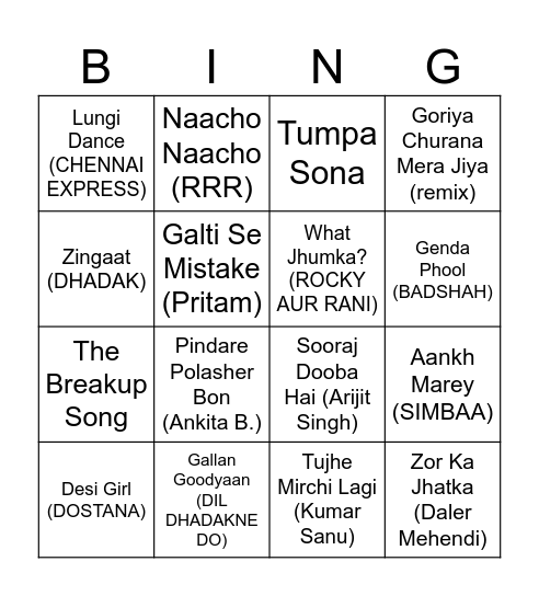 SONG-BOLA Bingo Card