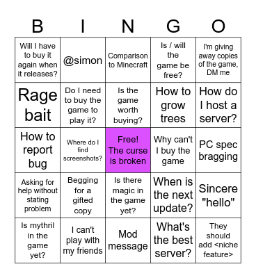 Hytale Discord Bingo Card
