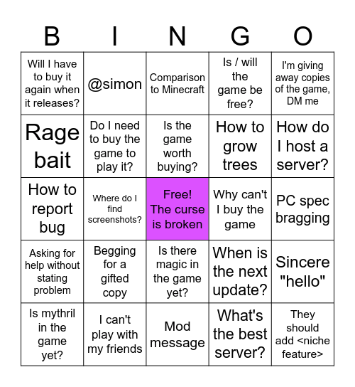 Hytale Discord Bingo Card