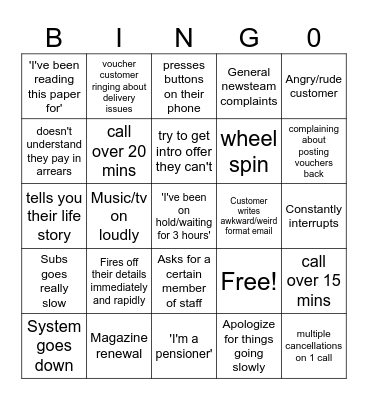 Calls bingo Card