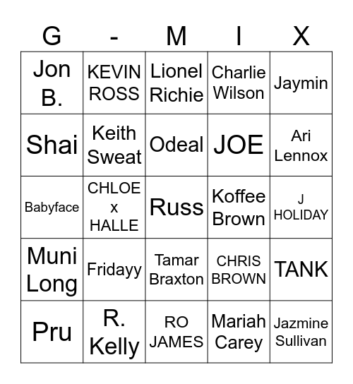G-mix Bingo Card