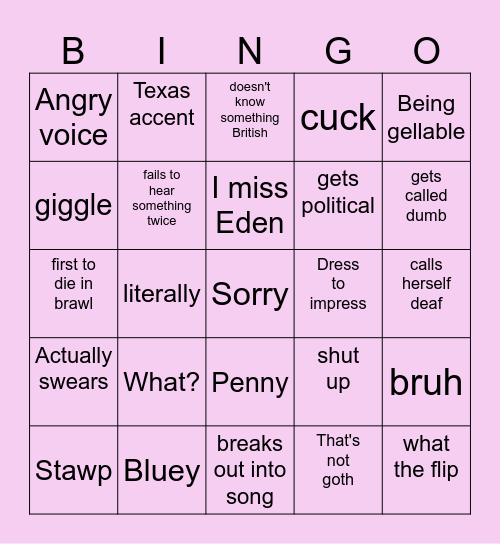 Emily bingo Card