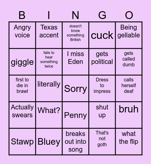 Emily bingo Card