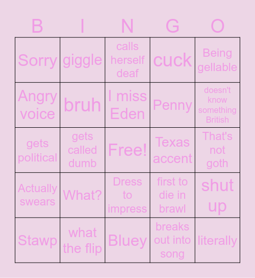 Emily bingo Card