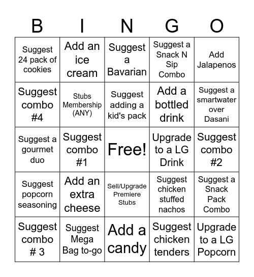 Suggestive Selling BINGO Card