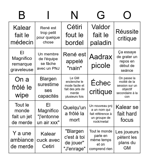 JdR du cul Bingo Card