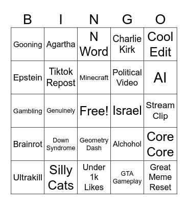Intagram reels bingo Card