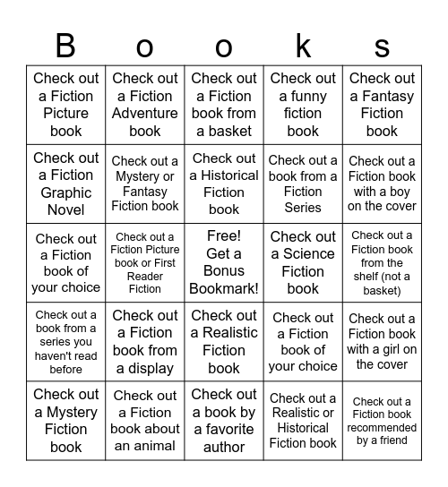 Fiction February Bingo Card