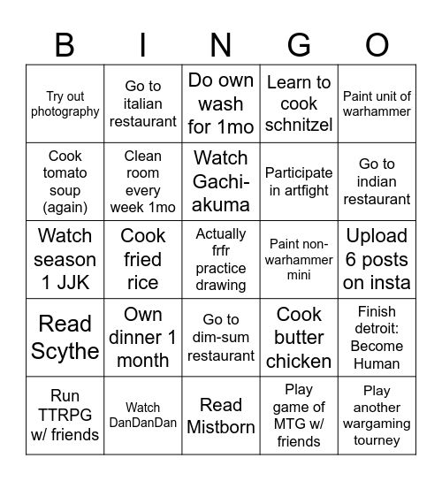 2026 Bingo Card