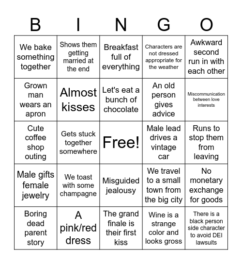 Hallmark Valentine's Day Movie Bingo Card