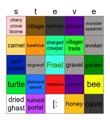 Minecraft bingo Card