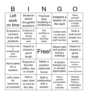 Moments That Matter Bingo Card