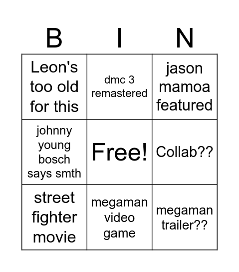 Untitled Bingo Card