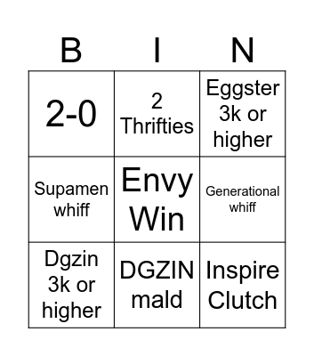 Envy vs DGZIN and friends Bingo Card