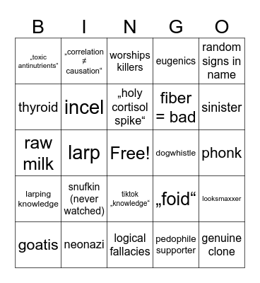Tiktok slave bingo Card