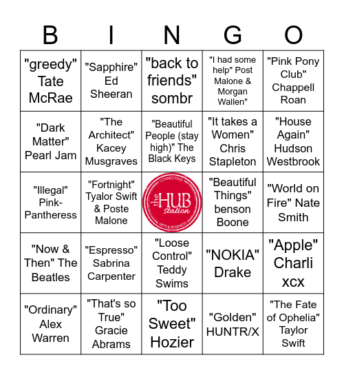 2025 Hits & Grammy Nominees Bingo Card