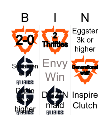 Envy vs DGZIN and friends Bingo Card