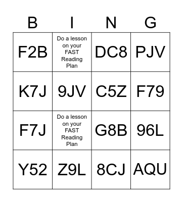 Reading IXL Challenge Bingo Card