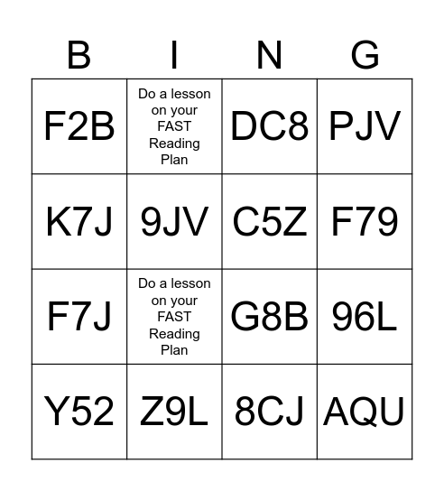 Reading IXL Challenge Bingo Card