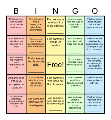 Find Someone Who... Bingo Card