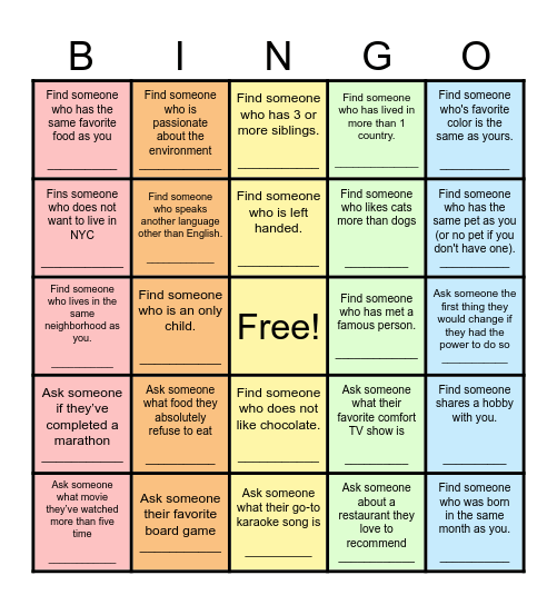 Find Someone Who... Bingo Card