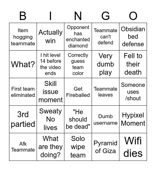 yes Bingo Card
