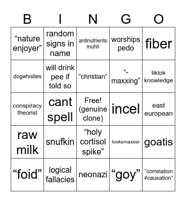 iqlet slave bingo card Bingo Card