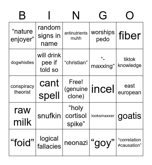 iqlet slave bingo card Bingo Card