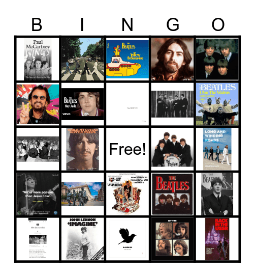 Beatles Bingo Card