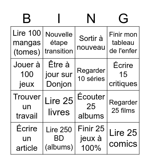 Objectifs 2026 Bingo Card