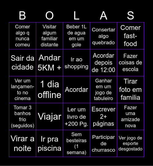 Férias Bingo Card