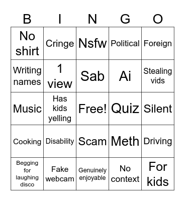 Yt shorts live Bingo Card