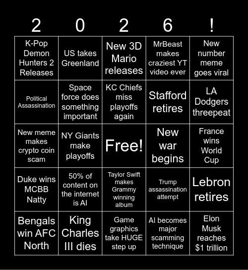 2026 Bingo! Bingo Card