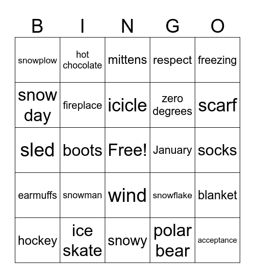 Winter Words Bingo Card