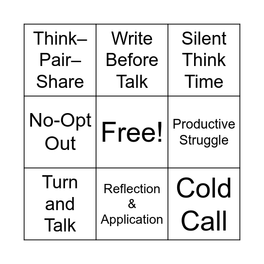 Aspects of Rigor Bingo Card