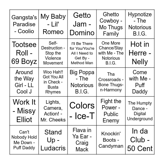 Hip-Hop Tops Bingo Card