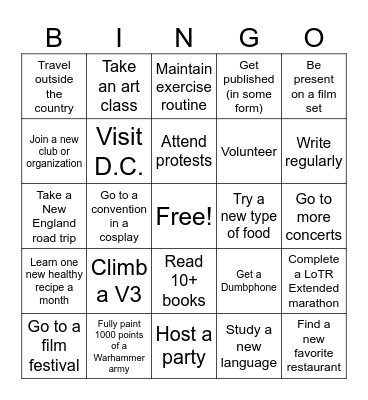 2026 Resolution Bingo Card